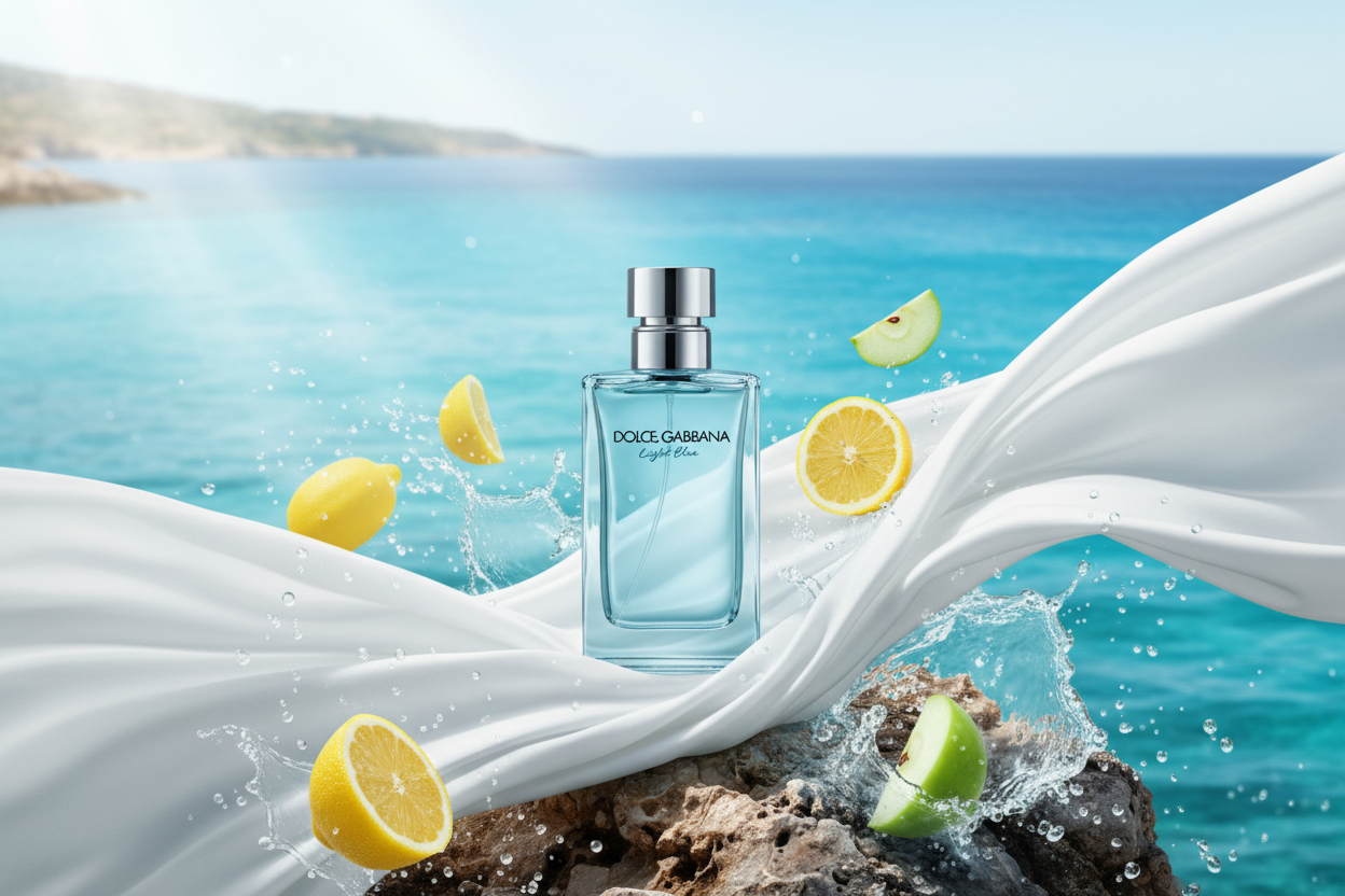 dolce&gabanna light blue womans image with background and animation