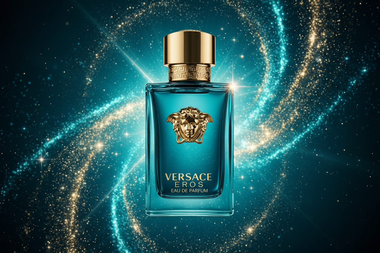 versace eros eau de parfume with background and animation