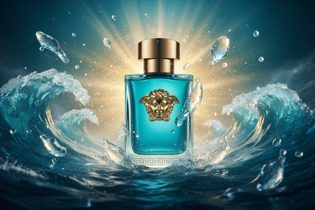 versace eros eau de toilette with background and animation